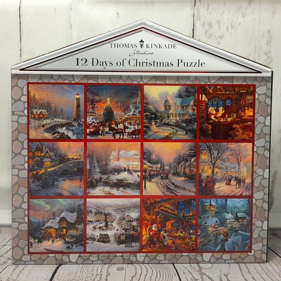Thomas Kinkade 12 Days Of Christmas Puzzle 12 Mini Tins Makes 500 Piece Puzzle - Picture 1 of 11
